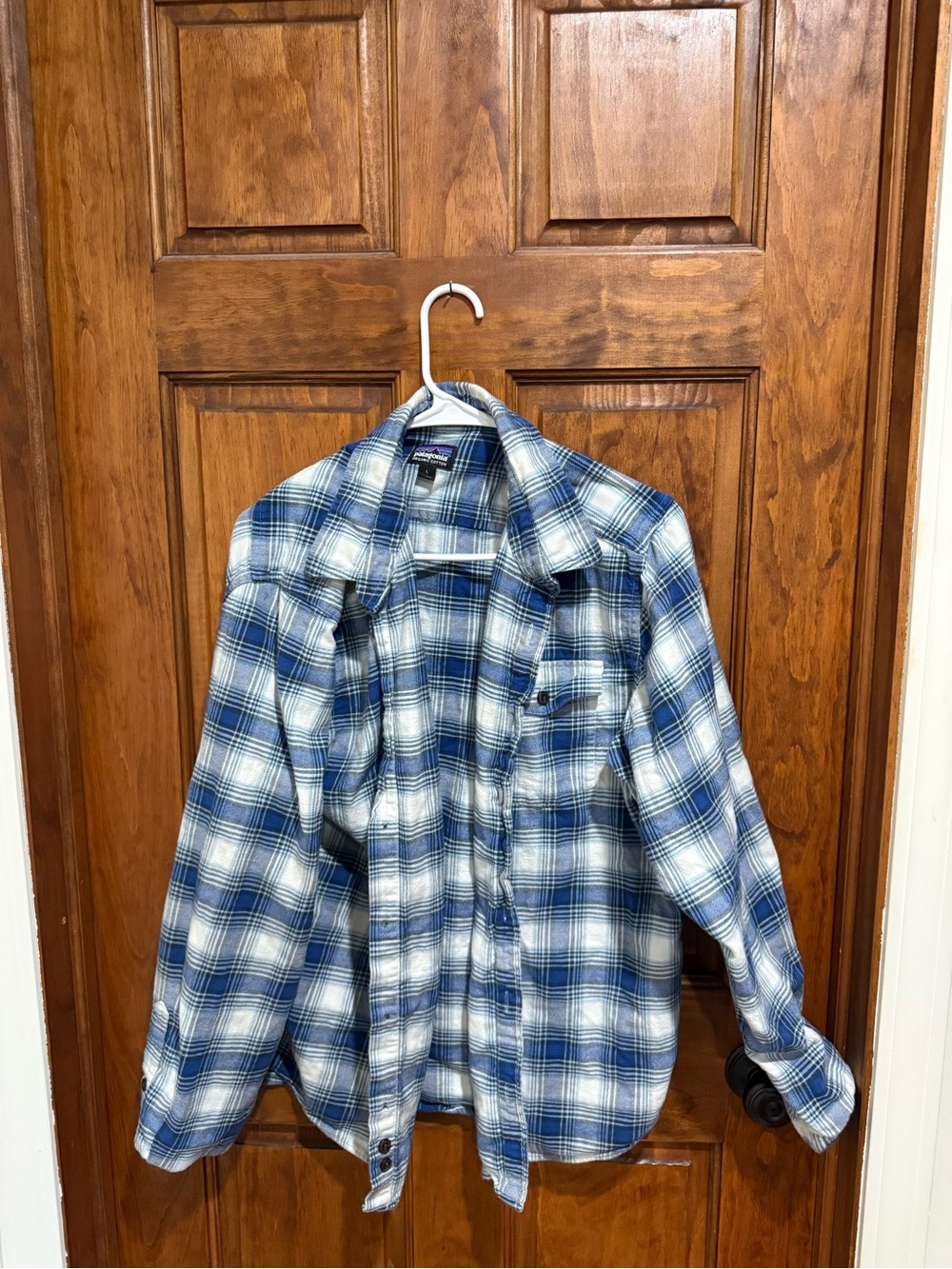 Patagonia Blue and White Plaid Casual Button-Down Shirt
